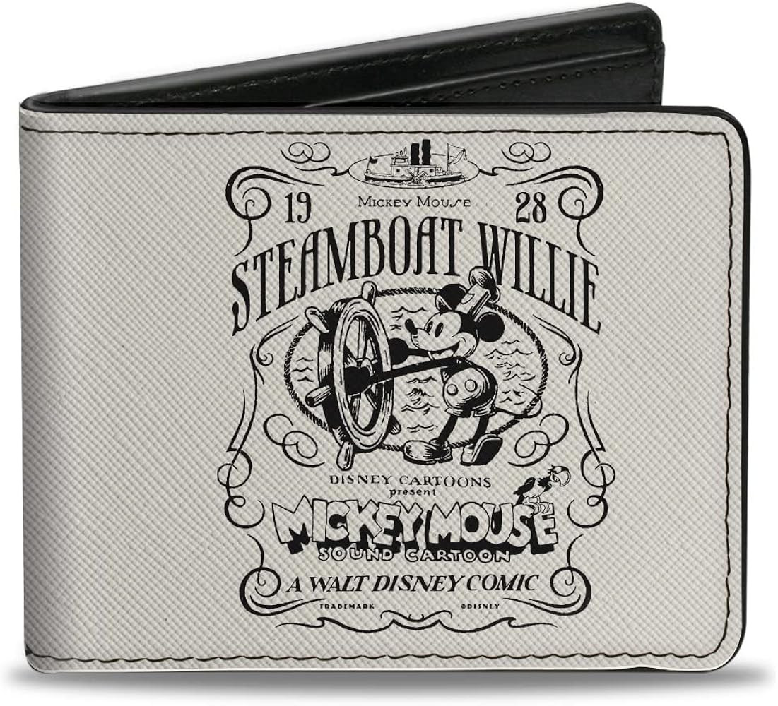Disney Wallet, Bifold, Disney 100 Mickey Mouse Steamboat Willie Title Scene Grays, Vegan Leather | Amazon (US)
