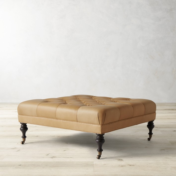Fairfax Square Ottoman, Turned Leg with Tufted Top (26"-42") | Williams-Sonoma