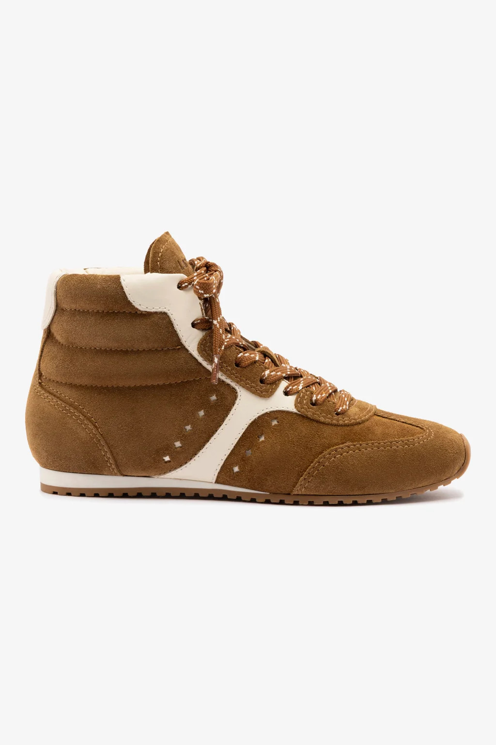 Stella Mid Sneaker In Russet Suede and Ivory Leather | Larroude