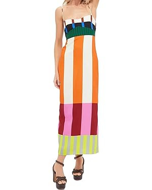 Recious Womens Sexy Spaghetti Strap Colorblock Stripes Printed Bodycon Party Clubwear Dress | Amazon (US)