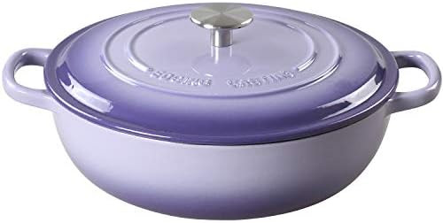 EDGING CASTING Enameled Cast Iron Dutch Oven Shallow Casserole Braiser with Dual Handle, 3.8-QT, Pur | Amazon (US)