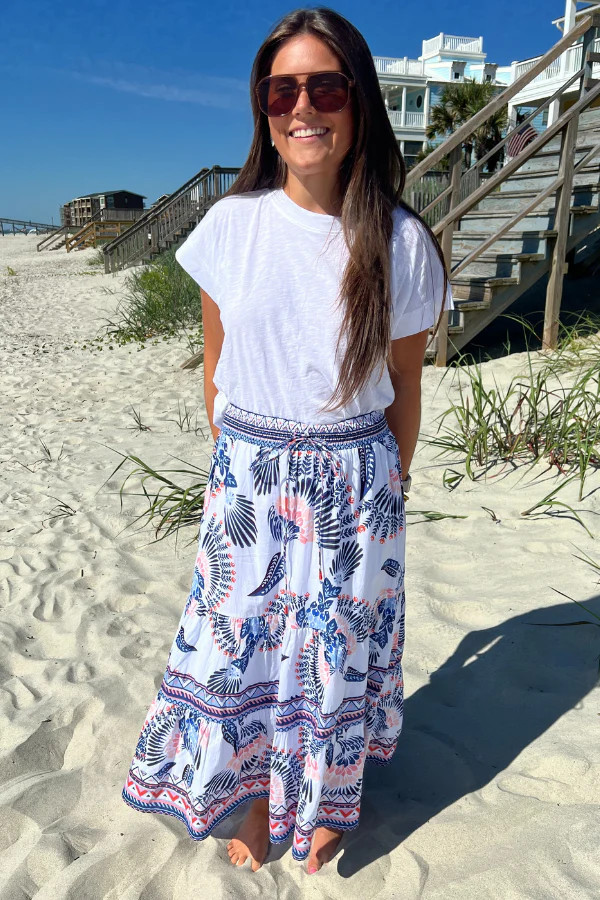 Kylie Skirt, aztec bird print by King + Pitt | Mimi Seabrook