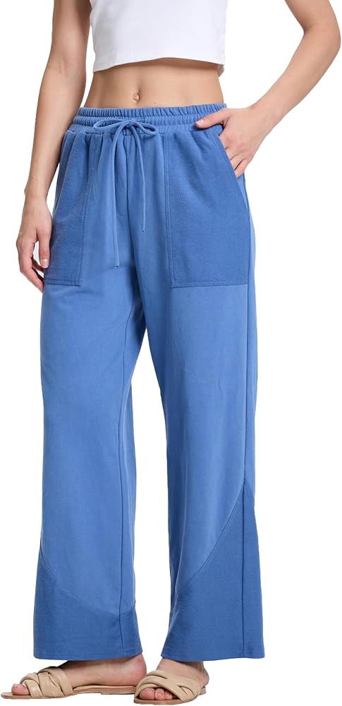 Women's Wide Leg Palazzo Pants with Elastic Drawstring Waist and Pockets - Casual Lounge Sweatpan... | Amazon (US)