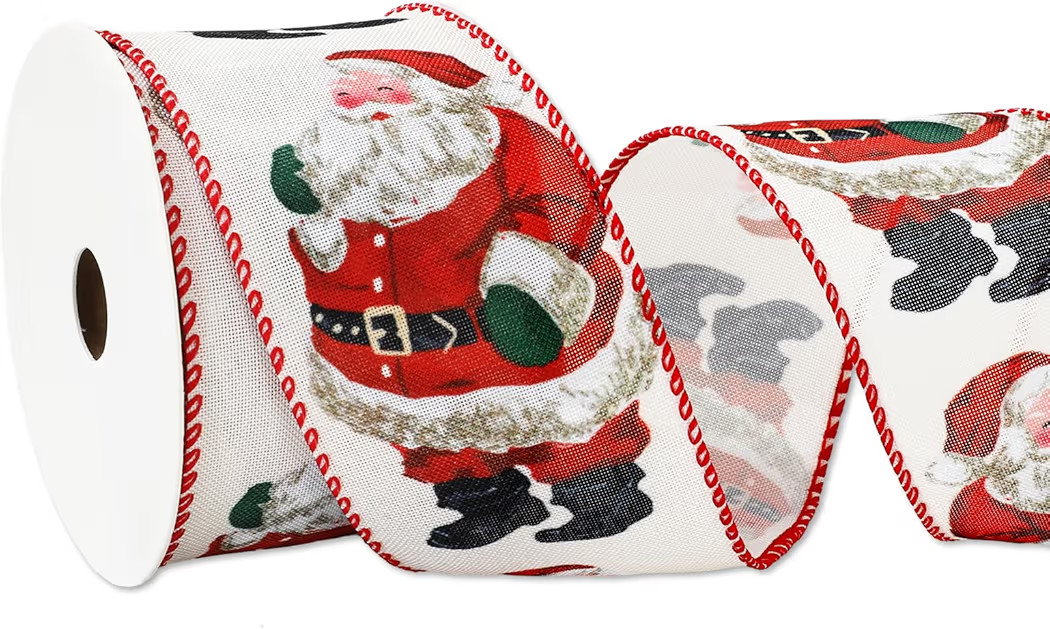 Christmas Wired Edge Ribbon Santa Claus Craft Ribbons Xmas Fabric Ribbon for Wreath Bow DIY Wrapp... | Amazon (US)