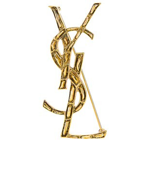 Saint Laurent Textured Crocodile YSL Brooch in Gold | FWRD | FWRD 