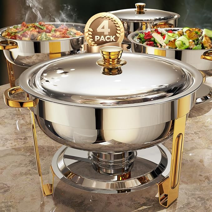 Chafing Dishes for Buffet 4 Pack, 5QT [Worry-Free Assemble] Round Chafing Dish Buffet Set [Elegan... | Amazon (US)