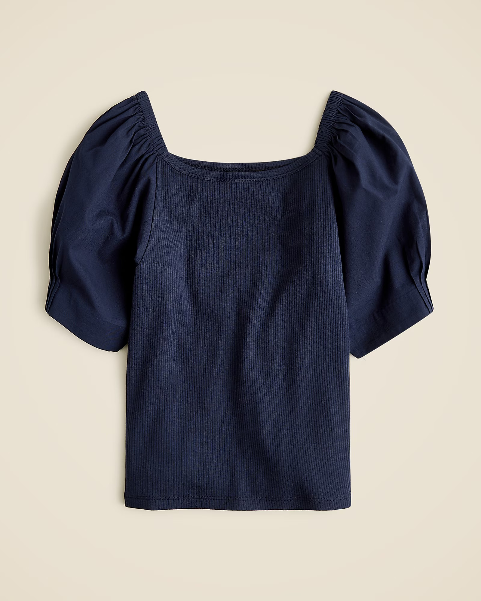 Vintage rib top with cotton poplin puff sleeves | J. Crew US