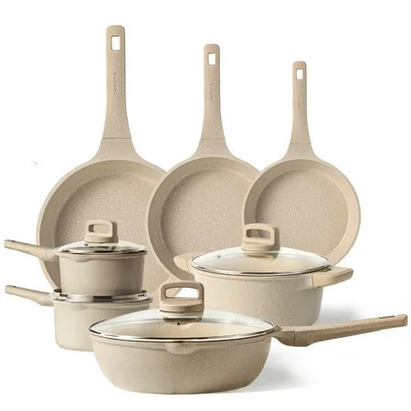 Carote 11-Piece Pots and Pans Set, Nonstick Cookware with Lids, Induction Compatible Kitchen Cooking Set, Taupe | Walmart (US)