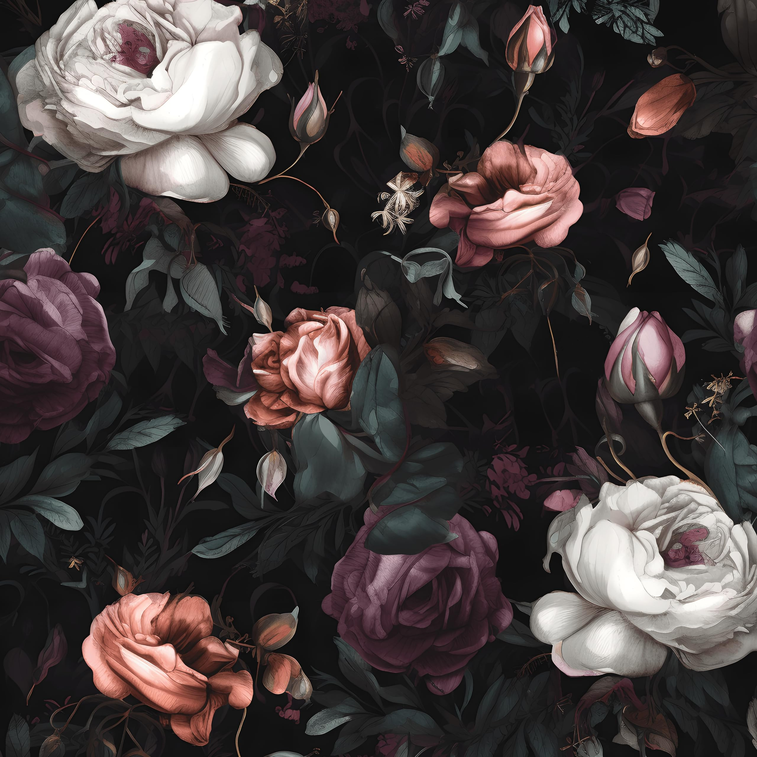 Dark Floral Peel and Stick Wallpaper, Vintage Floral Contact Paper, Waterproof Self Adhesive Boho Decor Black Rose Wall Paper for Bedroom Walls Bookcase Drawers 17.5in x 9.8ft | Amazon (US)