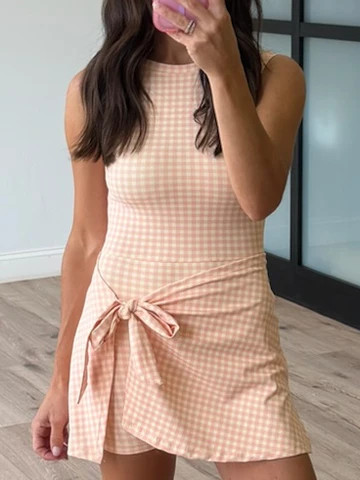 Gingham Active Wrap Romper | Peach | Shop Talulah