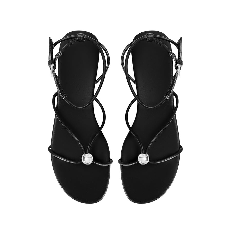 Strappy Flat Sandals for Women Comfortable Open Round Toe Sandals Dressy Beach Thong Flip Flop Sl... | Amazon (US)