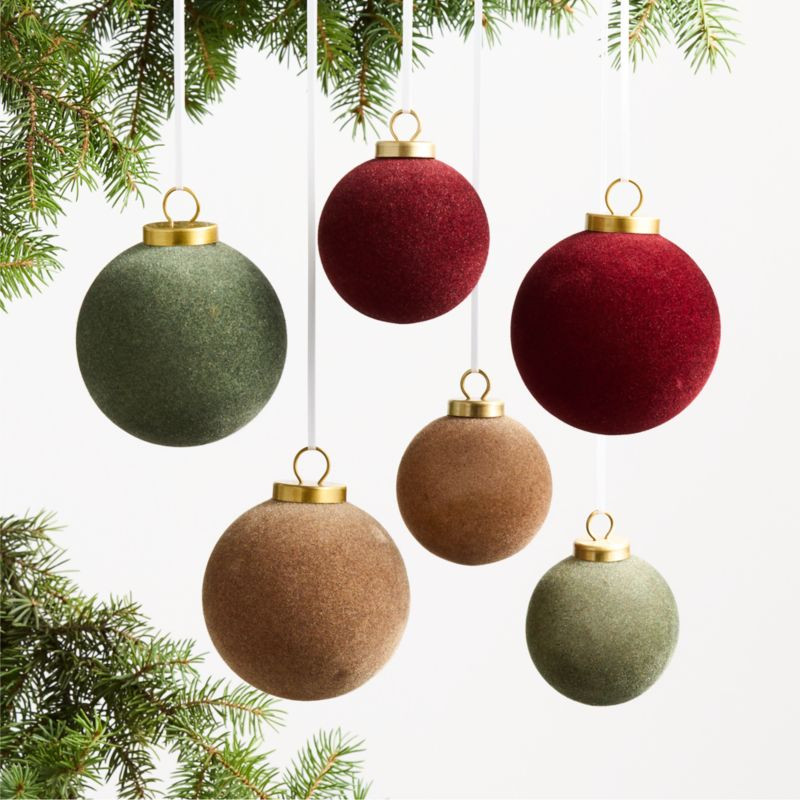 Multi Colored Velvet Christmas Tree Ornaments, Set of 6 | Crate & Barrel