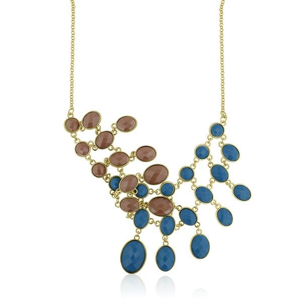 Gold Over Brass Turquoise and Taupe Reversible Bib Necklace, 18 Inches | Bed Bath & Beyond
