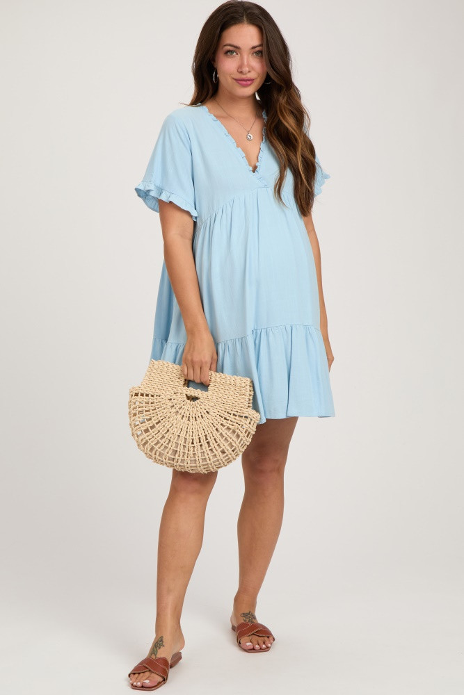 Light Blue Ruffle Hem Maternity Dress | PinkBlush Maternity