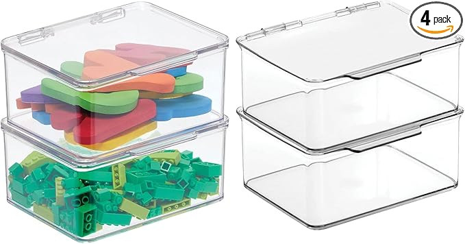 mDesign Plastic Playroom and Gaming Storage Organizer Box Containers with Hinged Lid for Shelves ... | Amazon (US)