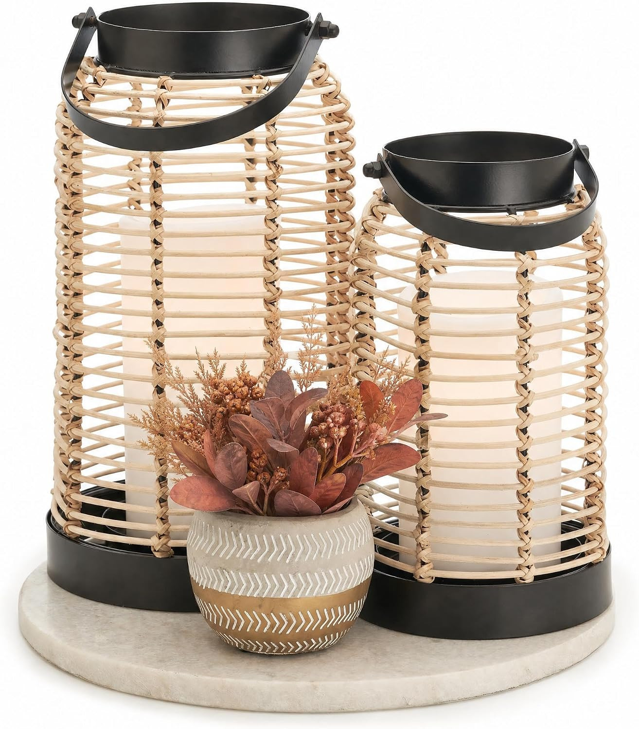Natural Rattan Boho Lanterns - Handcrafted Decor to Enhance Every Corner of Your Home - Modern Farmhouse Beauty Perfect for Any Living Room, Indoor Coffee Table or Kitchen Dining Table | Amazon (US)