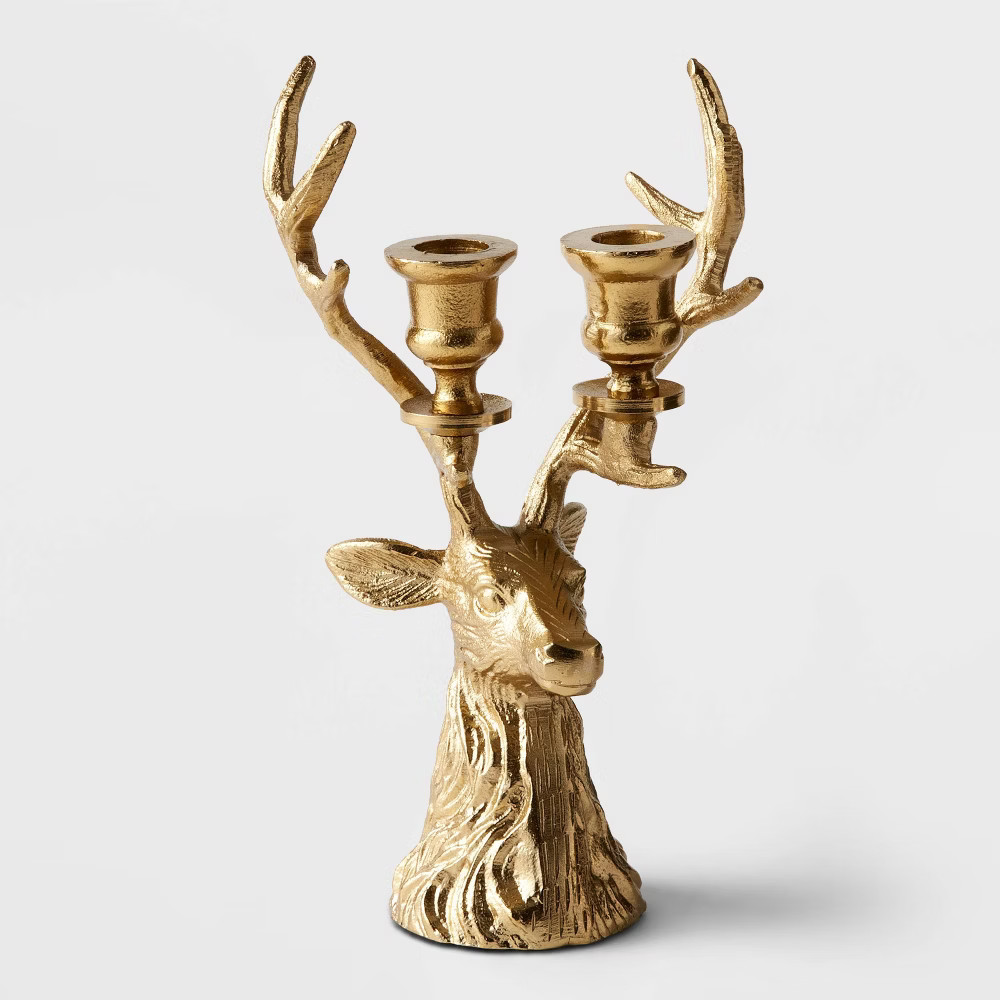 Cast Aluminum Reindeer Taper Candle Holder Gold - Wondershop | Target