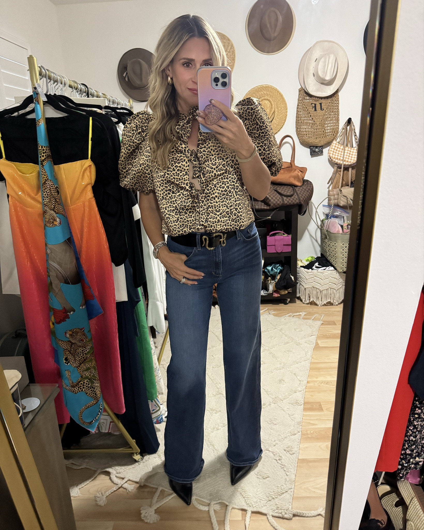 Love the fun statement blouse with the cutest bows on the front that tie closed. Runs true to size. Paired with these high waist wide leg jeans that are so soft and comfy! 

#LTKStyleTip #LTKSeasonal #LTKOver40