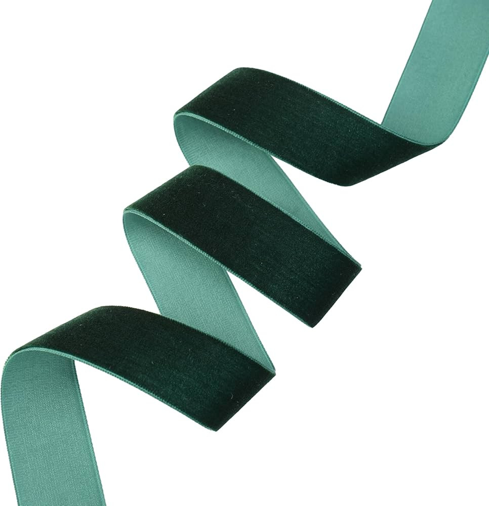 Green Velvet Ribbon 1 Inch Single Face Dark Green Christmas Ribbon for Tree Decorations, Gift Wra... | Amazon (US)