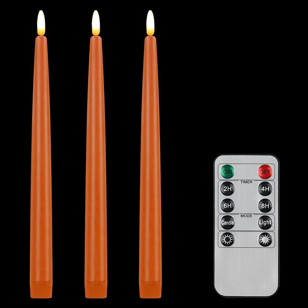 CVHOMEDECO. Flameless Taper Candles with 10-Key Remote, Battery Operated Led Flickering 3D Wick W... | Amazon (US)