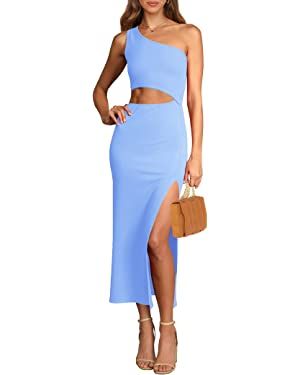PRETTYGARDEN Women's 2023 Summer Midi Dress Sleeveless One Shoulder Cutout Side Slit Bodycon Dres... | Amazon (US)