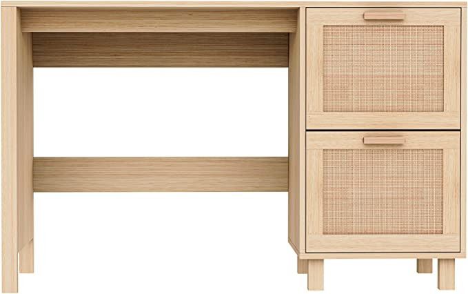 CREATIVELAND 2 Drawer Writing Desk, Hamilton Rattan Computer Desk Table with Storage for Bedroom,... | Amazon (US)