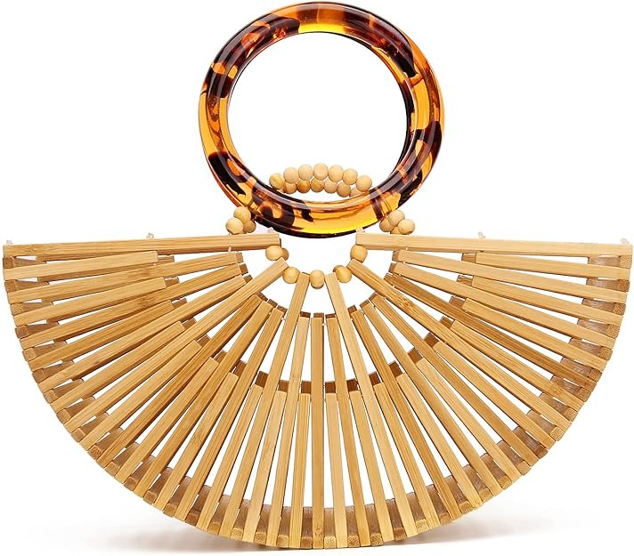 Miuco Womens Bamboo Handbags Handmade Purses Tote Bag | Amazon (US)