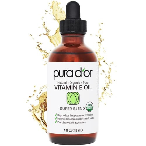 PURA D'OR 4 Oz Organic Vitamin E Oil – USDA Certified Face, Body, Hair & Bath Oil with Argan, Jojoba, Rosehip, Apricot, Almond & Avocado – Lightweight Moisturizing Blend for Soft, Smooth Skin | Amazon (US)
