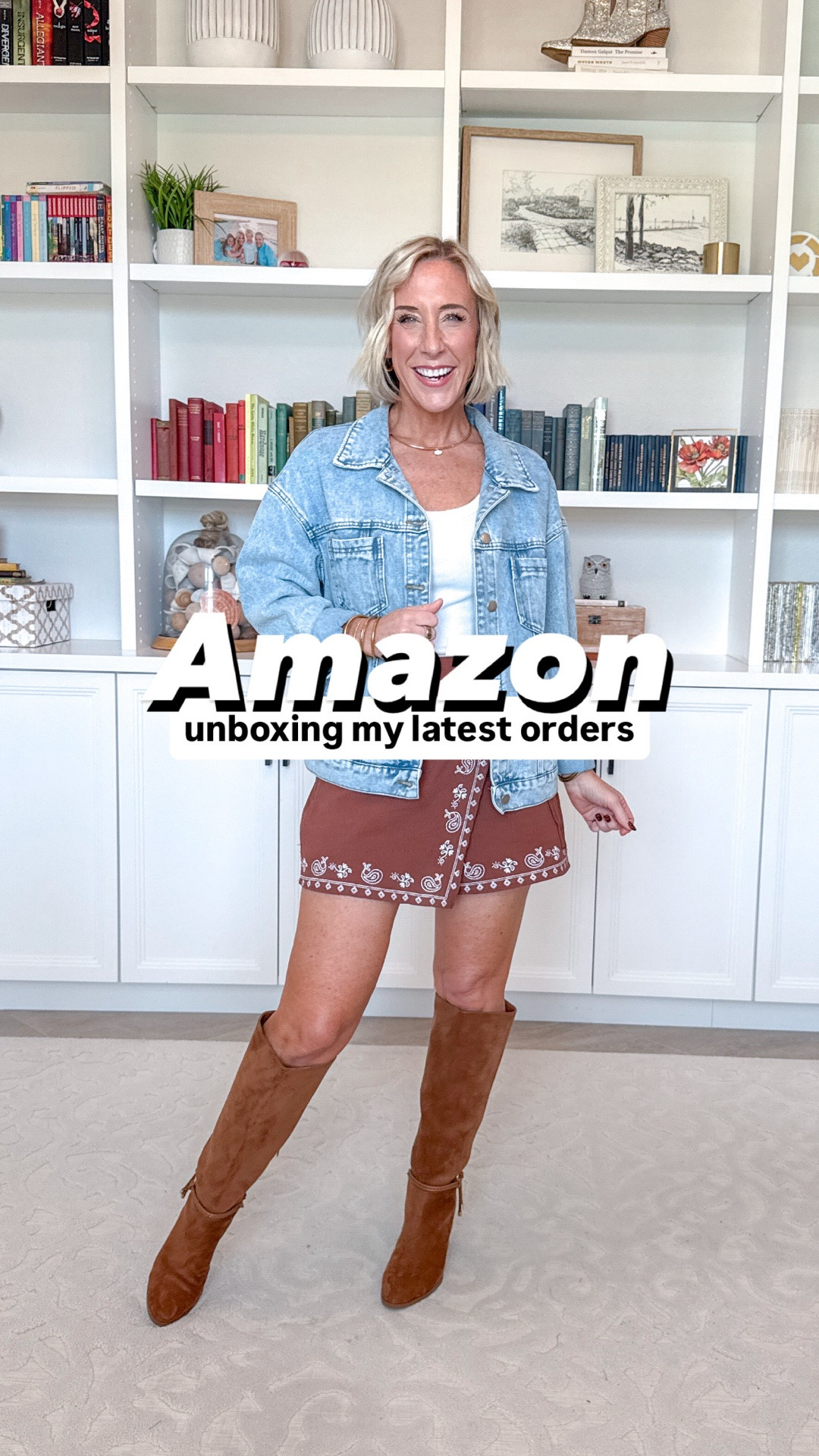 Amazon - unboxing my latest finds
* Crochet Matching Two Piece Set - size small. 18 colors.
1. Bandana Print Wrap Skort - size XS. 13 prints.
* Short Sleeve Scoop Neck Ribbed T-Shirt - size small. 30 colors.
2. Asymmetrical Lace Trim Short Sleeve Sweater - size small.
* Wide Leg Jeans - size 25. (Color: C-inseam 30"-medium Blue).
3. Pearl & Lace Inset Cozy Sweater - size small. 10 colors.
4. Bandana Print Denim Wrap Skirt - size small. 6 colors.
5. Mock Neck Oversized Sweatshirt - size small. 9 colors.
* Black Leggings - size small. These are Spanx (my favorite!) but I’m also linking a pair from Amazon that I also love.

#LTKSeasonal #LTKOver40 #LTKPetite