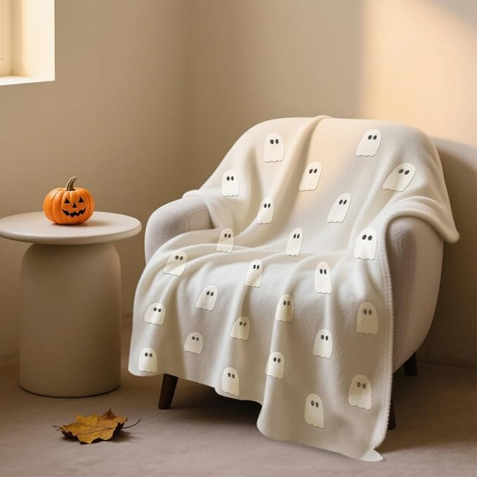 JarThenaAMCS Halloween White Ghost Throw Blanket Chenille Soft Blankets for Home Bedroom Living R... | Amazon (US)
