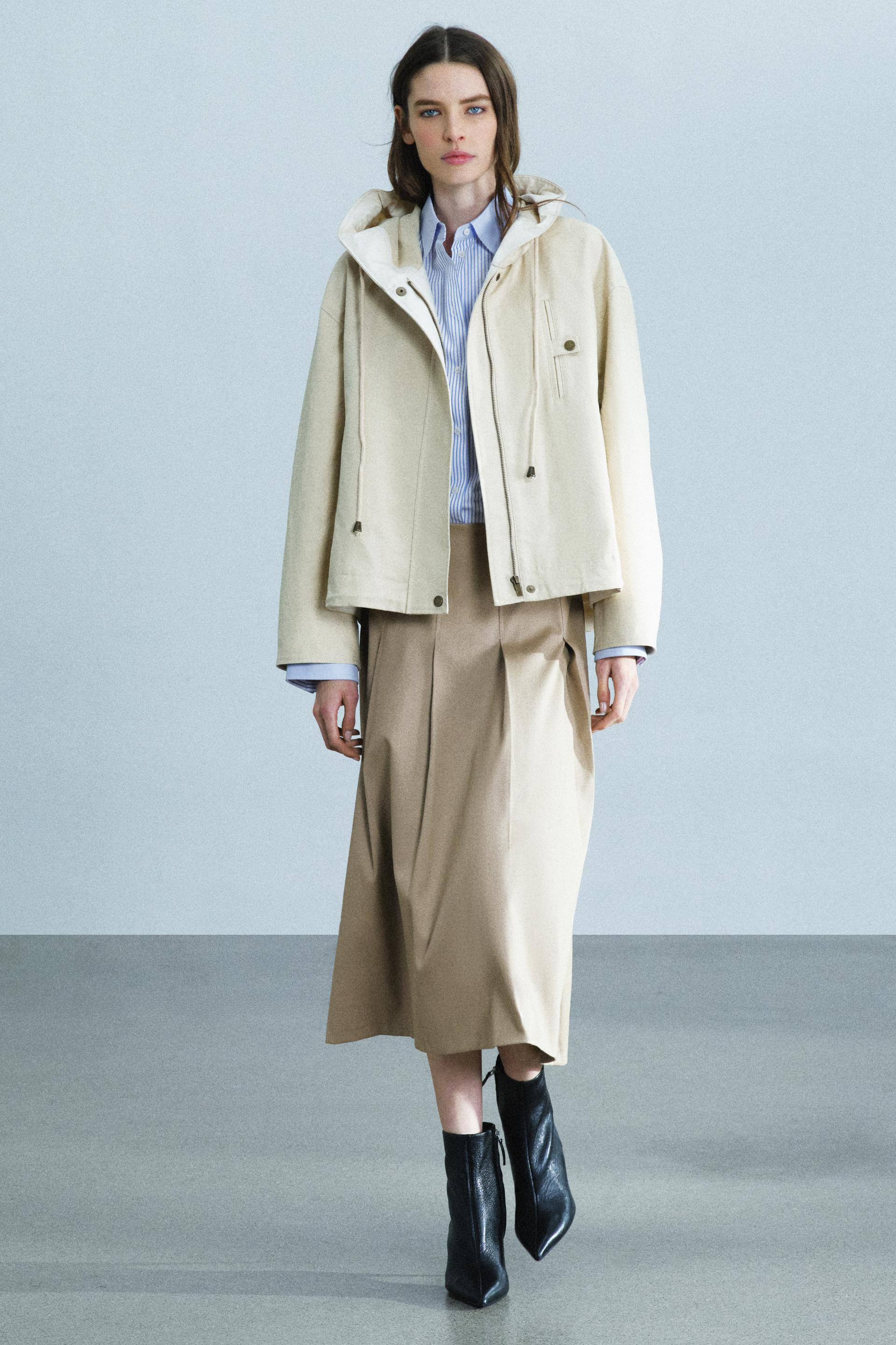 Zara - Zw Collection Hooded Parka With Pockets - Beige - Xs - Woman | Zara UK