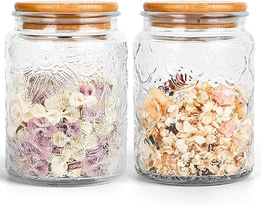 Vintage Glass Jar with Lid, 24oz Food Storage Containers 2 Pack Clear Mason Jars With Airtight Li... | Amazon (US)
