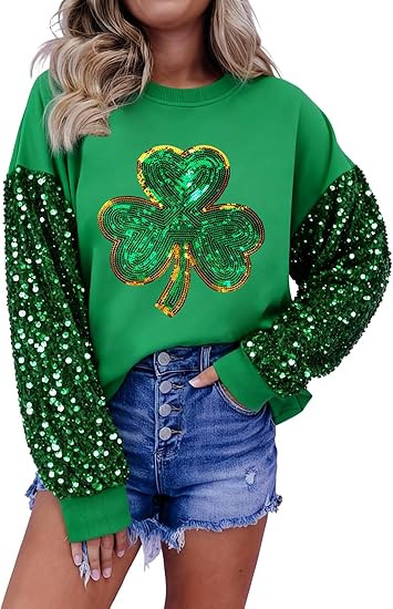 DUTUT St. Patrick's Day Sweatshirt Women Shamrock Shirt Lucky Clover Graphic Shirts Irish Casual ... | Amazon (US)