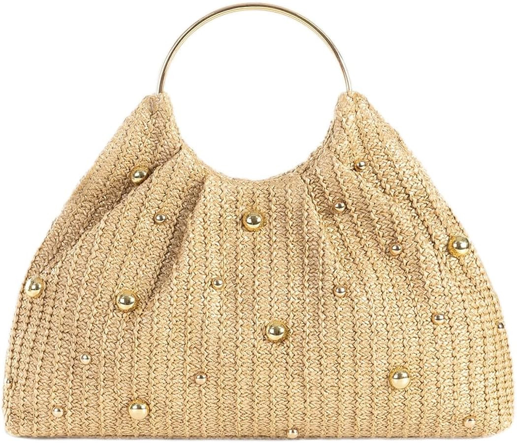 Chic Straw Clutch Purses for Women Top Handle Summer Bag Ideal Vacation Handbags Beach Woven Bag | Amazon (US)