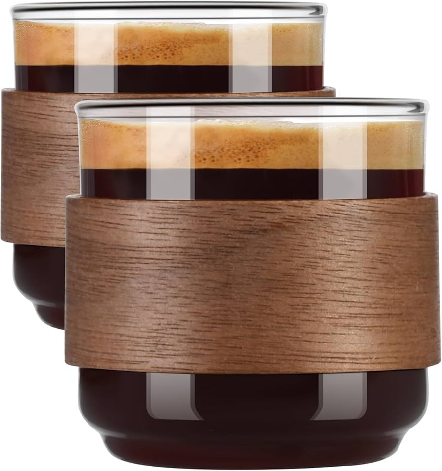 PARACITY Espresso Cups Set of 2 with Wooden Ring, 5 OZ High Borosilicate Espresso Shot Glass, Cle... | Amazon (US)