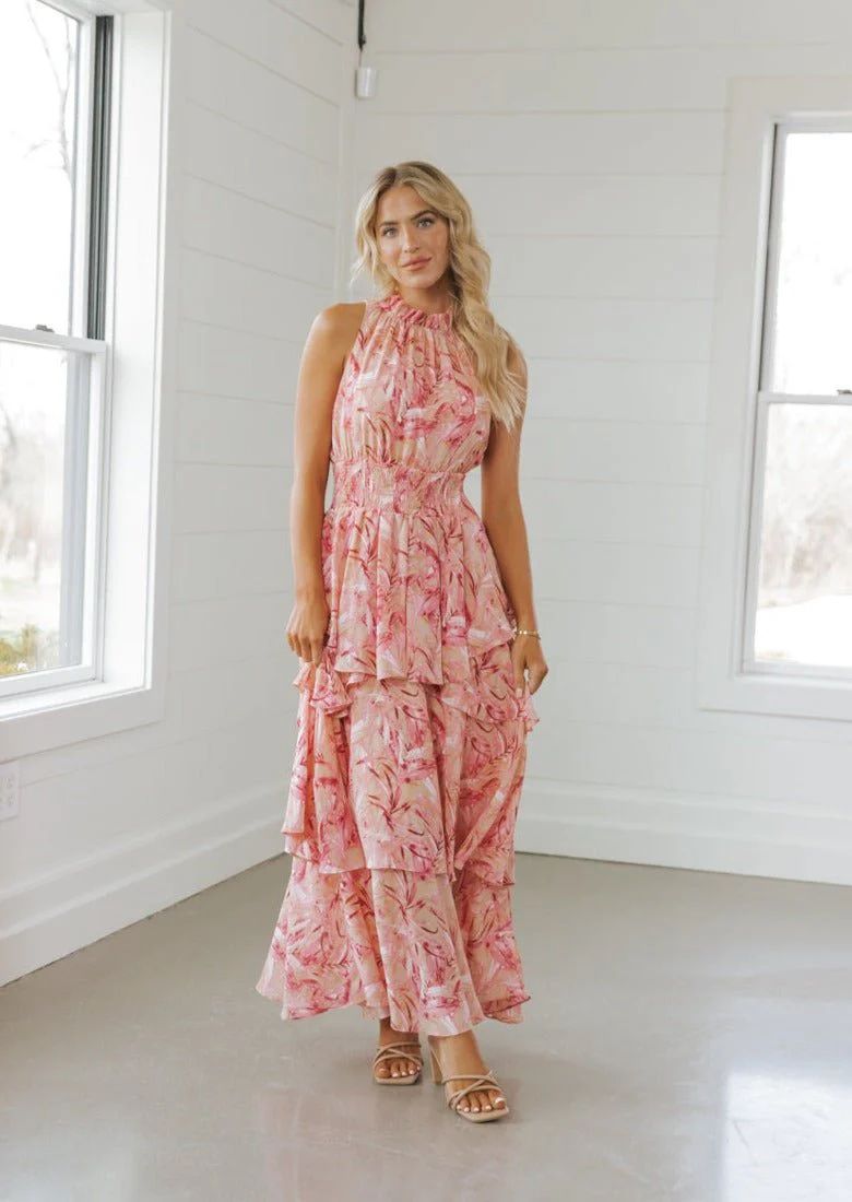 Blush Print Smock Tiered Maxi Dress | Magnolia Boutique
