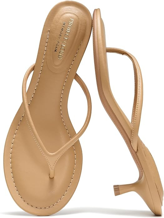 Project Cloud 100% Genuine Leather Kitten Heels for Women Footwear - Memory Foam Fashion Thong He... | Amazon (US)