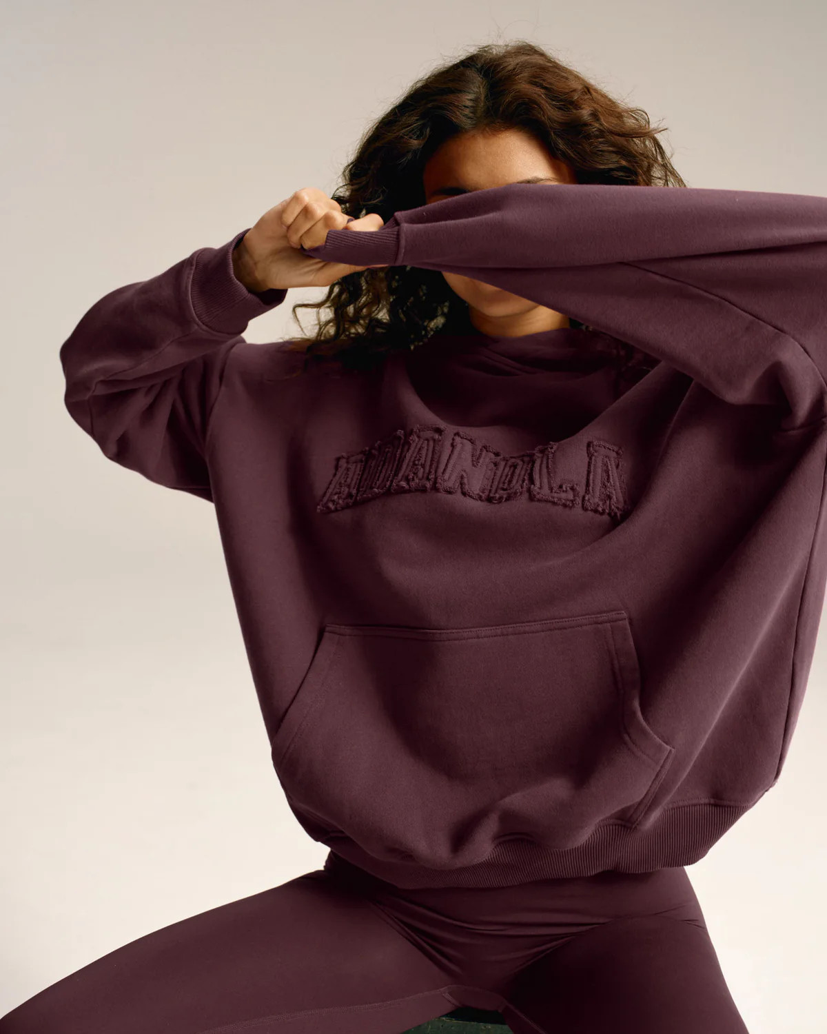 Distressed Varsity Oversized Hoodie- Dark Cherry | Adanola UK