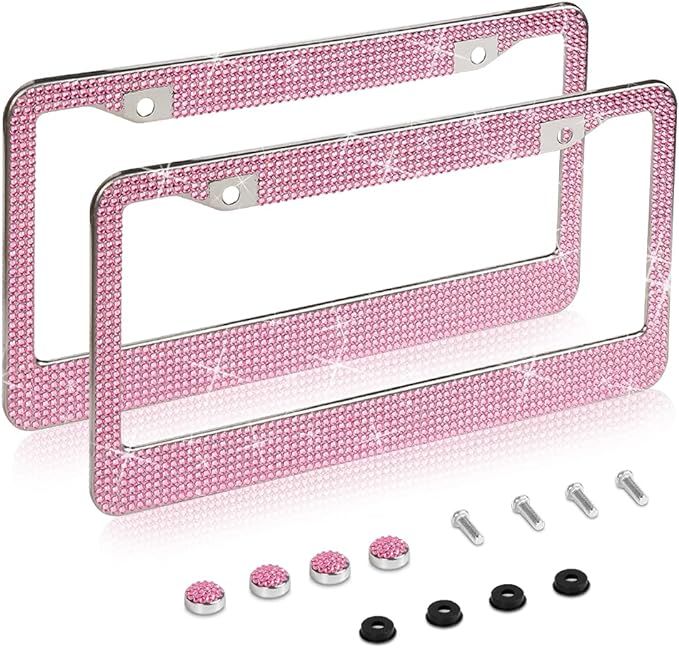 2 Pack Bling License Plate Frame，Handcrafted Bling Rhinestone Premium Stainless Steel License Plate  | Amazon (US)
