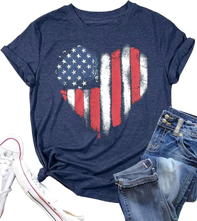 American Flag Shirt Women Patriotic T-Shirt 4th of July Graphic Tee Shirts USA Star Stripes Tops | Amazon (US)