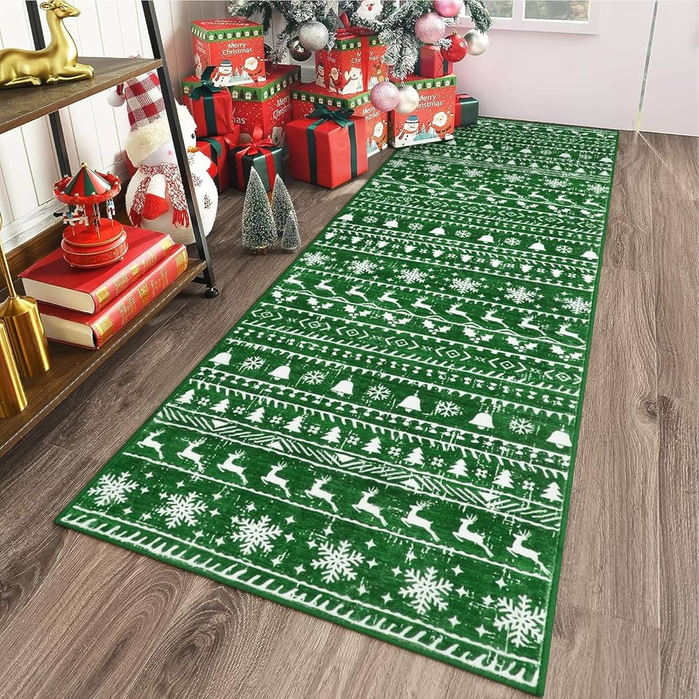 Lahome Christmas Runner Rug 2'6"x8' Green Snowflake Tree Hallway Runner Rugs Washable Kitchen Rug... | Amazon (US)