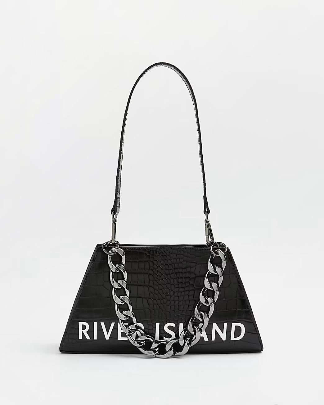 River Island Womens Black croc embossed shoulder bag | River Island (US)