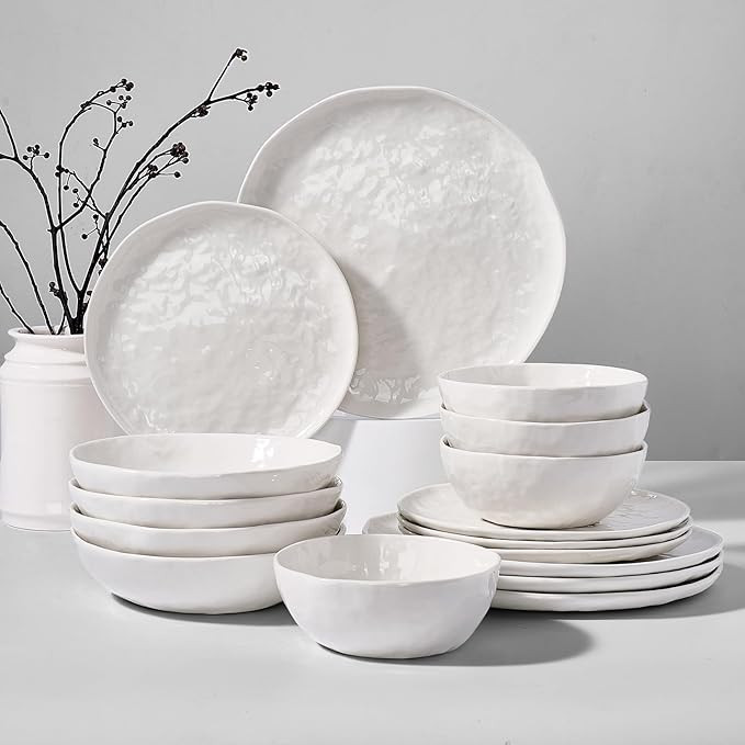 Famiware Porcelain kitchen plates and bowls set, Modern dishes set for 4, Handmade Wave Edge Dinn... | Amazon (US)