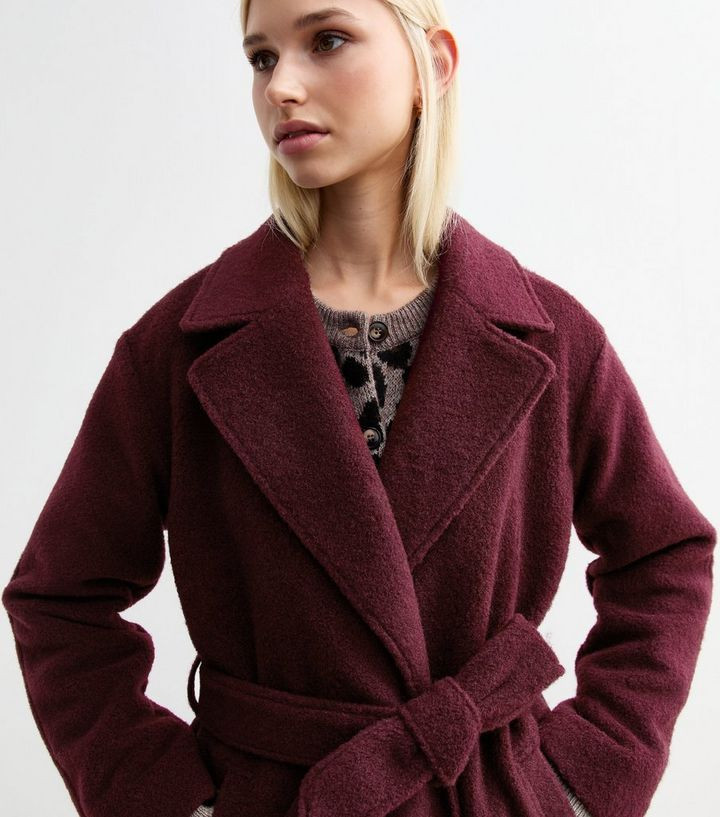 Burgundy Long Belted Unlined Coat | New Look | New Look (UK)