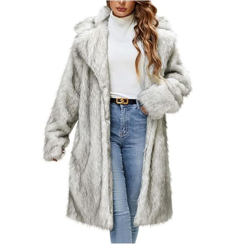 Women's Long Fur Coat Casual Winter Fluffy Jackets Open Front Long Sleeve Fuzzy Fleece Cardigan Trendy Shaggy Outwear Fluffy Coat White L | Amazon (US)