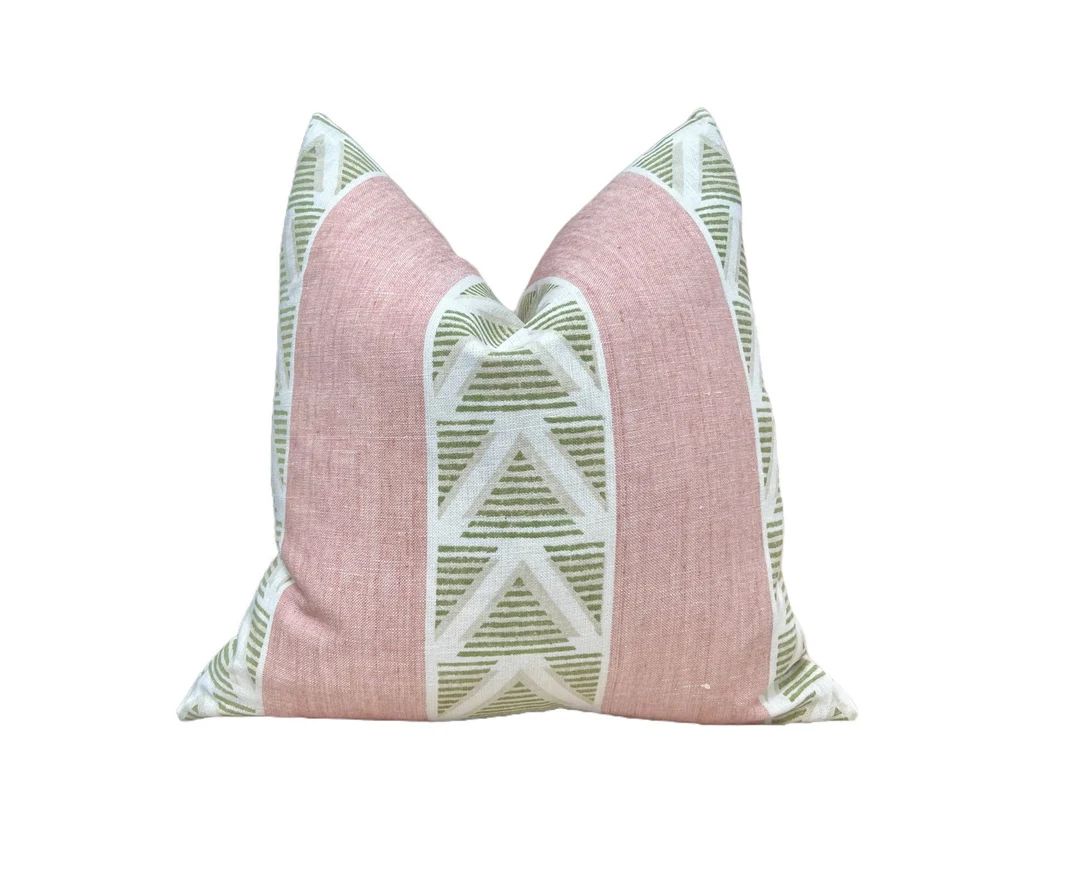Anna French Burton Stripe Pillow in Blush and Green. Designer Pillows, Accent Pink and Green Stri... | Etsy (US)