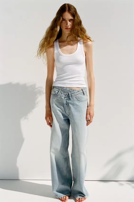 TRF HIGH-WAIST WIDE LEG CROSSOVER JEANS | Zara US