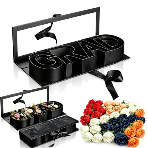 LSMARZJZ Graduation Gift Box 2026 with 30 Artificial Flower Buds, Fillable Cardboard GRAD Letters Tray Boxes for Candies & Snacks, DIY Graduation Party Supplies for High School and College Grads (C) | Amazon (US)