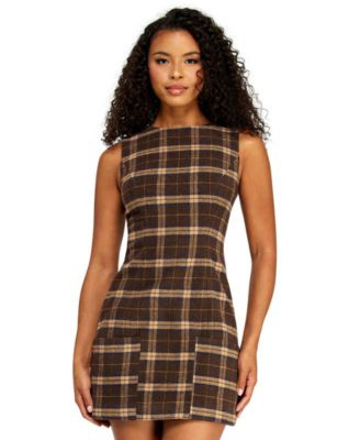 Juniors' Plaid Tie-Back Mini Dress | Macy's
