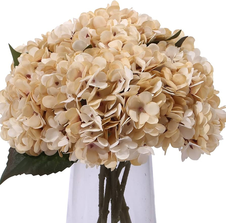 Kimura's Cabin 6pcs Cream Fake Hydrangea Flowers Artificiales Bouquets Faux Silk Hydrangea with S... | Amazon (US)